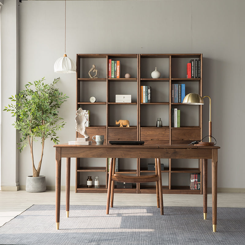 Mazonvintage-Future Walnut Wood Glass Surface Drawer Desk