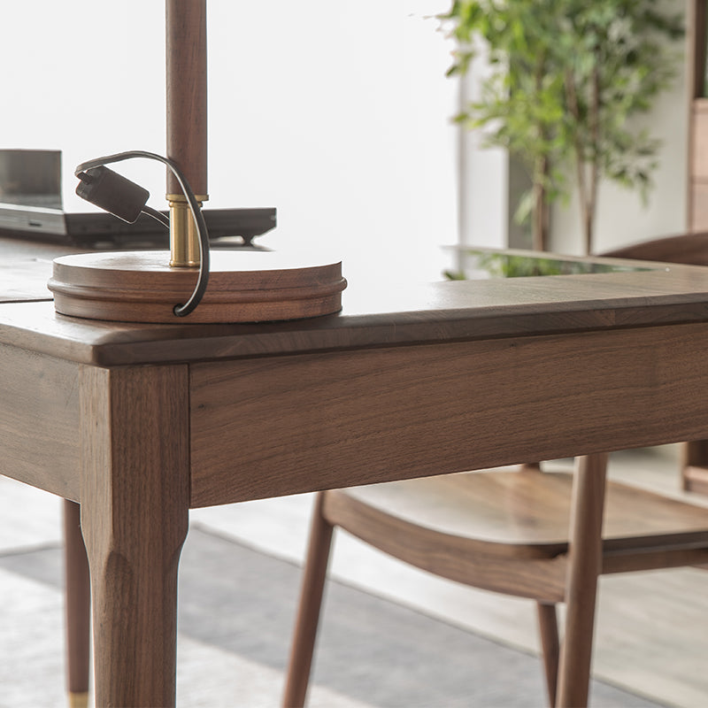 Mazonvintage-Future Walnut Wood Glass Surface Drawer Desk
