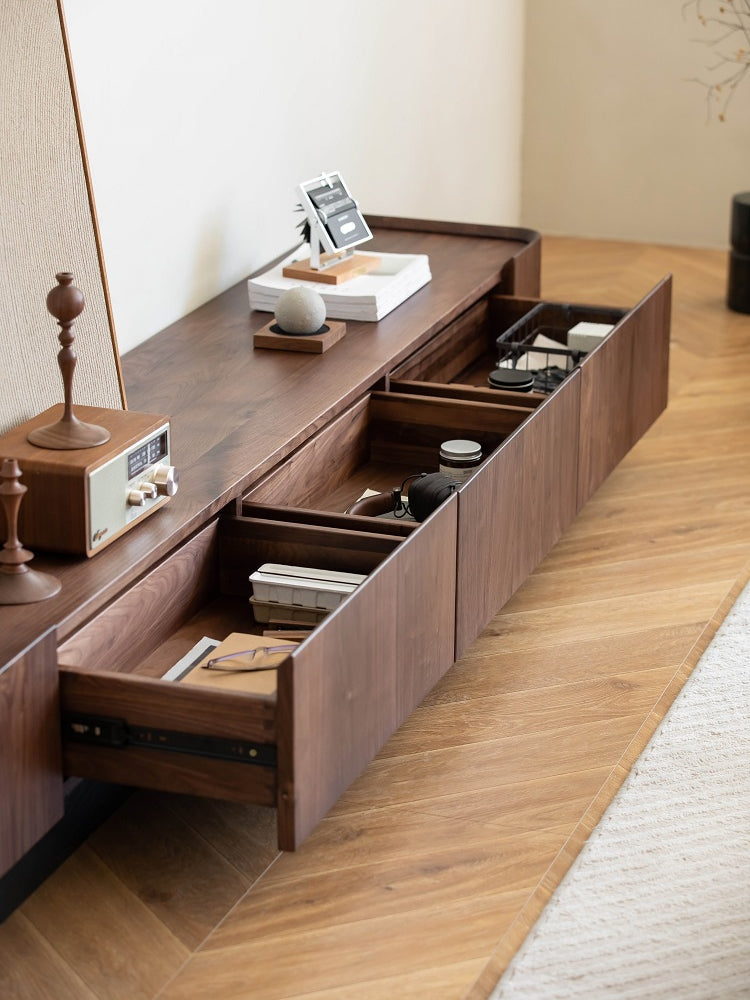 Mazonvintage-Tribe Link Up Drawers Black Walnut Wood Media Center