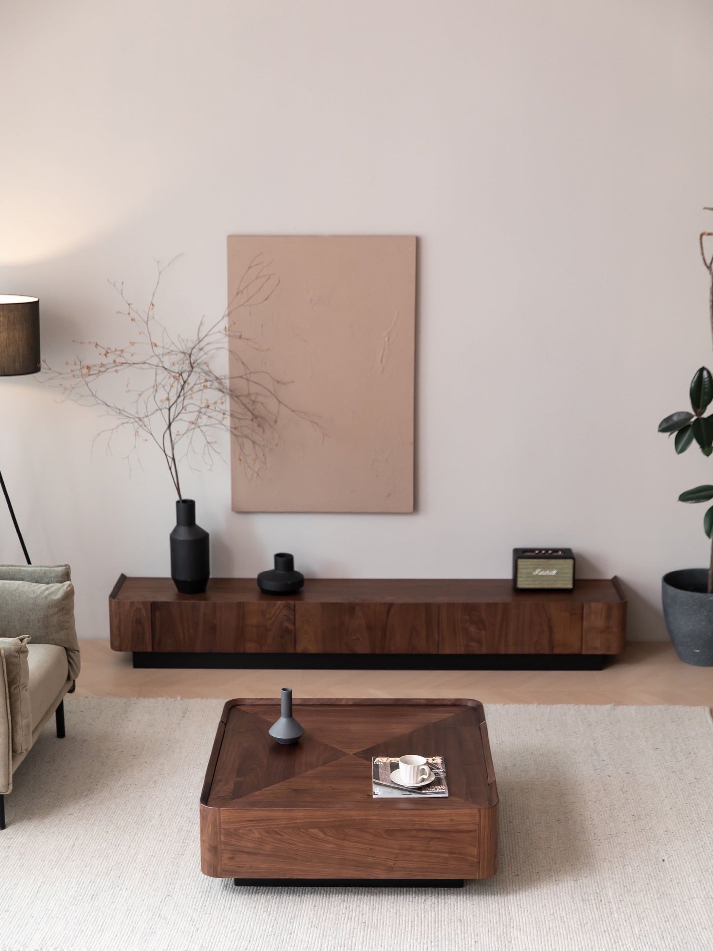 Mazonvintage-Tribe Link Up Drawers Black Walnut Wood Media Center