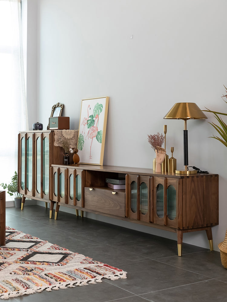 Mazonvintage-Artisan Crafted Rome Arch Door Walnut Wood TV Console
