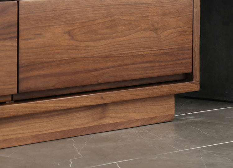 Mazonvintage-Elegant Glass Top with Drawers Walnut Wood TV Stand