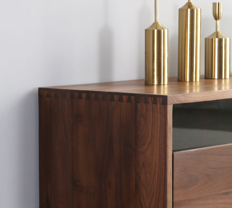 Mazonvintage-Elegant Glass Top with Drawers Walnut Wood TV Stand