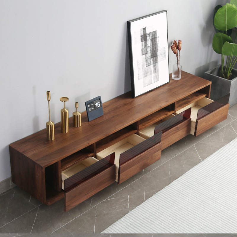 Mazonvintage-Elegant Glass Top with Drawers Walnut Wood TV Stand