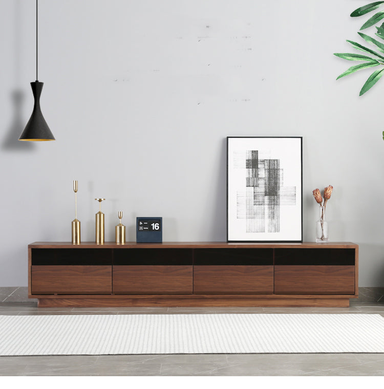 Mazonvintage-Elegant Glass Top with Drawers Walnut Wood TV Stand