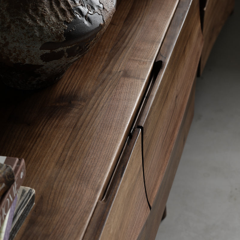 Mazonvintage-Align Wave Design Solid Black Walnut Wood TV Stand