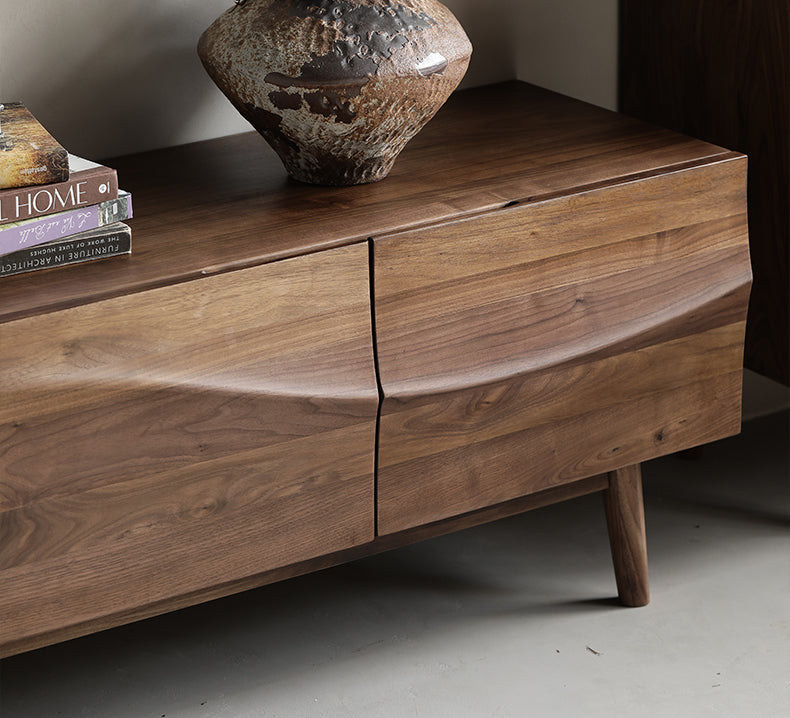Mazonvintage-Align Wave Design Solid Black Walnut Wood TV Stand