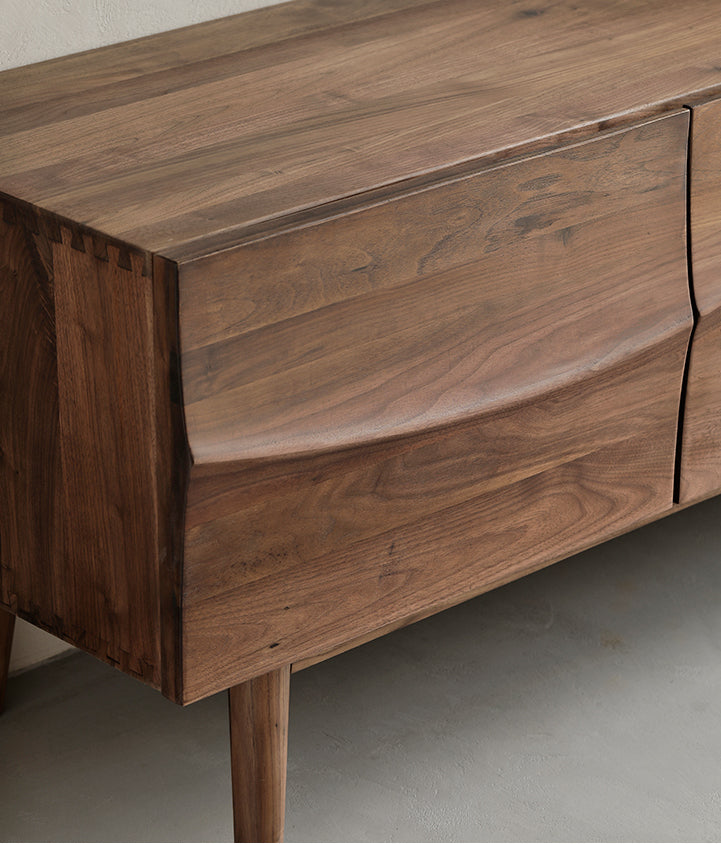Mazonvintage-Align Wave Design Solid Black Walnut Wood TV Stand