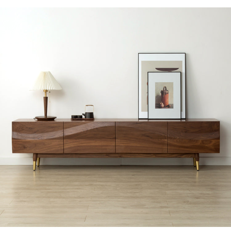 Mazonvintage-Sleek Gloss Black Walnut Wood TV Stand