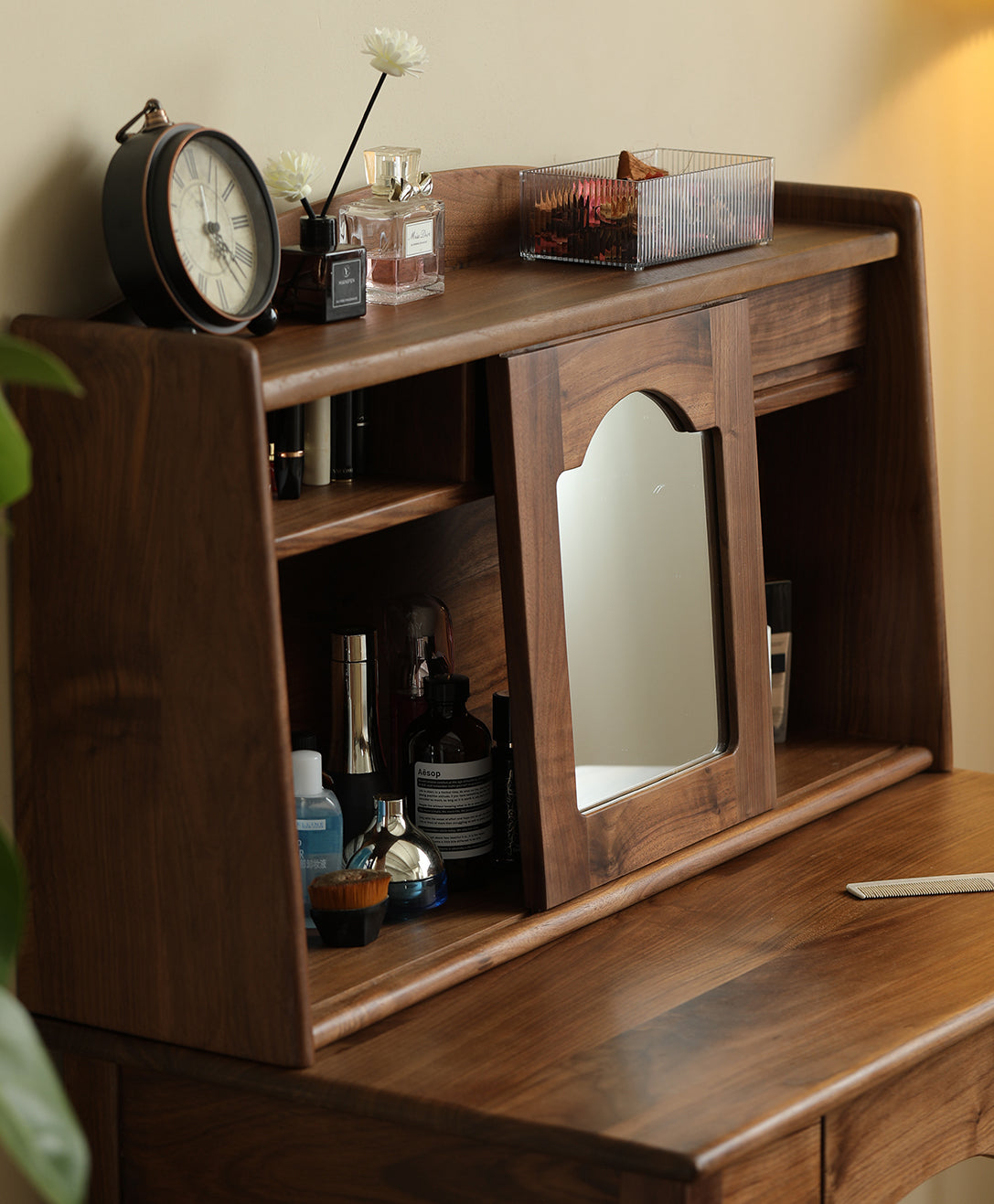 Mazonvintage-Astra American Style Solid Walnut Wood Makeup Vanity
