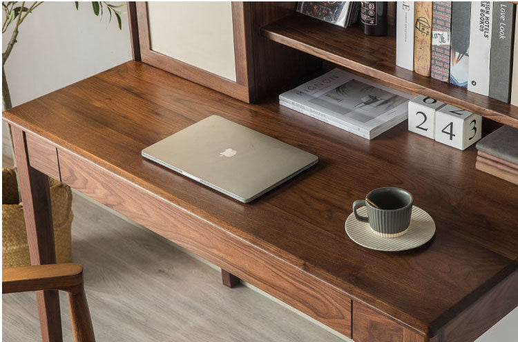 Mazonvintage-Dreamer Dual Layers Solid Walnut Wood Desk with Hutch