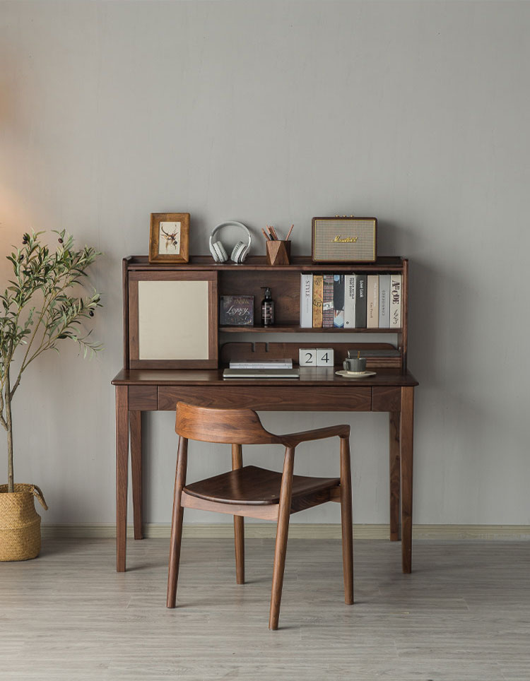 Mazonvintage-Dreamer Dual Layers Solid Walnut Wood Desk with Hutch