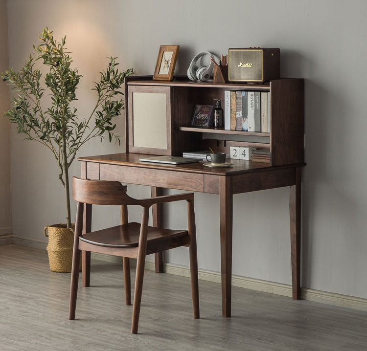 Mazonvintage-Dreamer Dual Layers Solid Walnut Wood Desk with Hutch