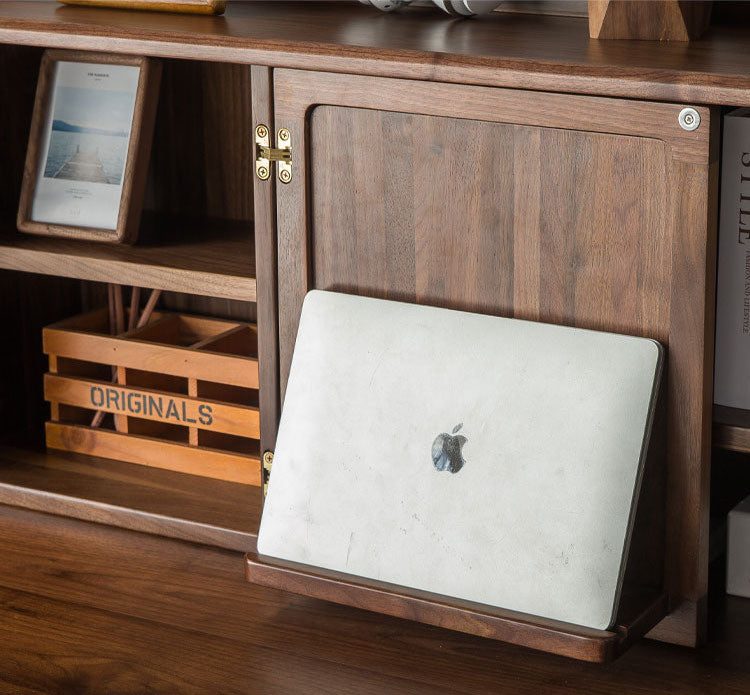 Mazonvintage-Dreamer Dual Layers Solid Walnut Wood Desk with Hutch