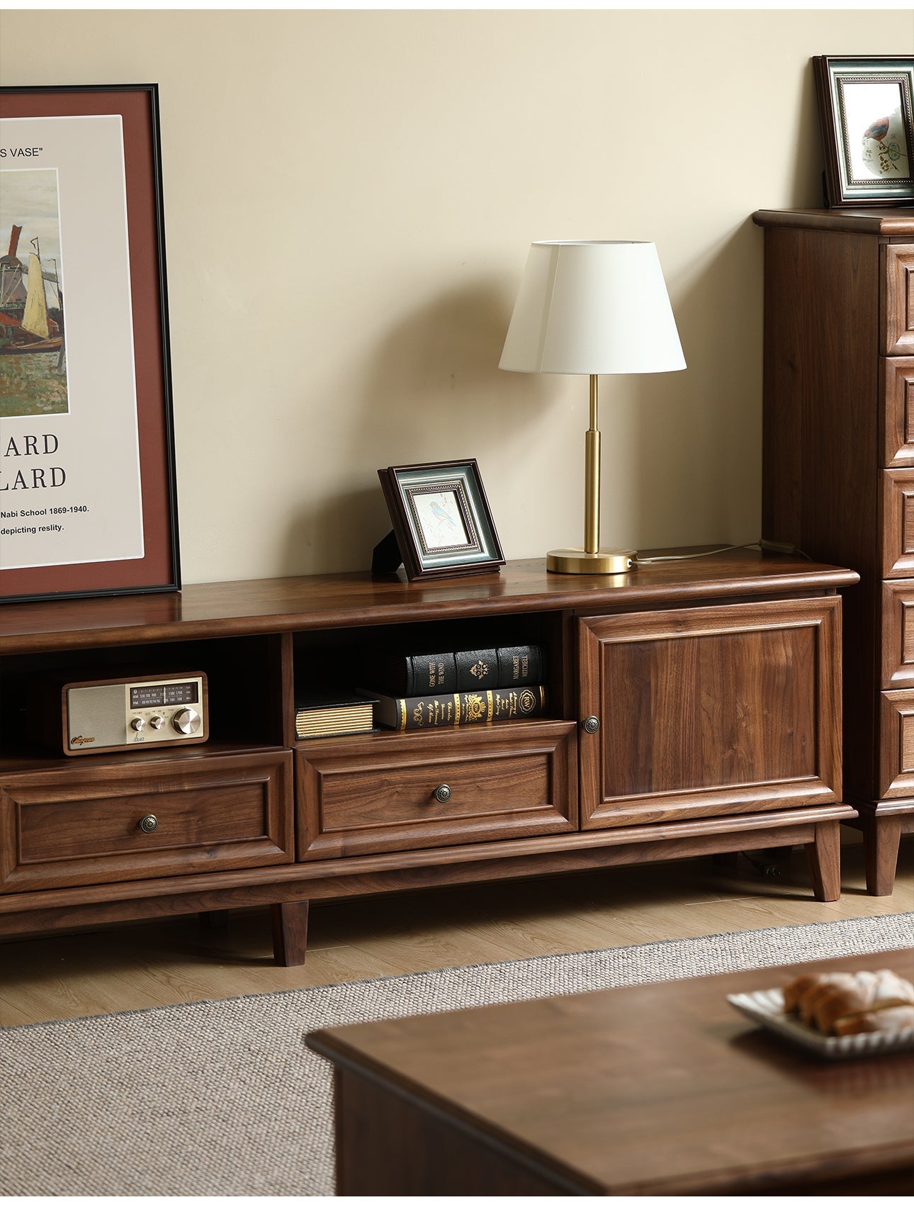 Mazonvintage-Wander American Style Black Walnut Wood TV Stand