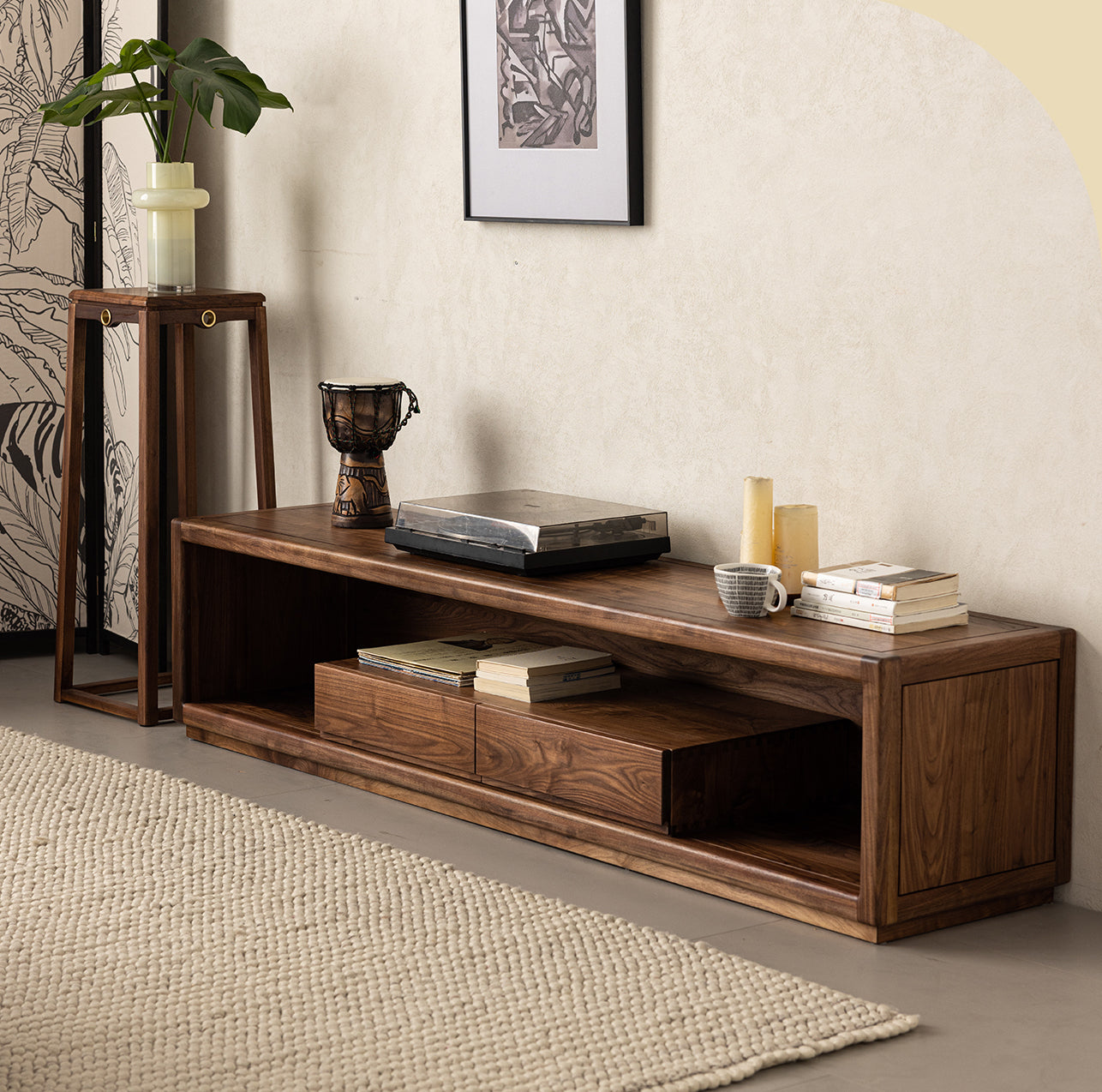 Mazonvintage-Sierra Open Space Style Solid Walnut Wood TV Stand