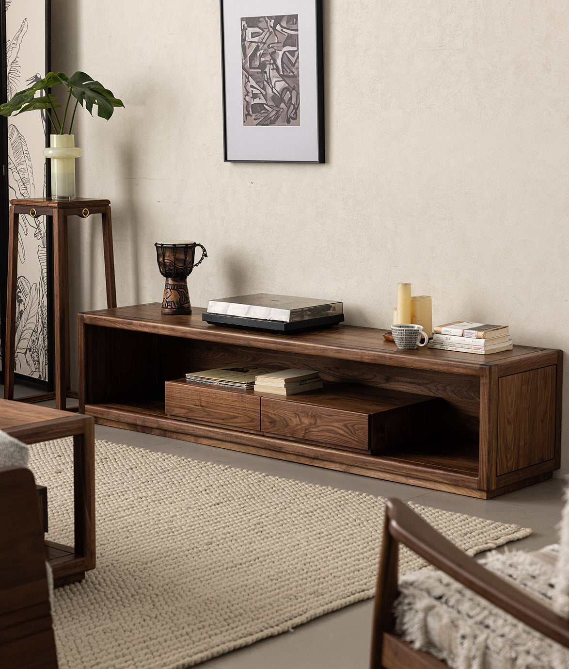 Mazonvintage-Sierra Open Space Style Solid Walnut Wood TV Stand