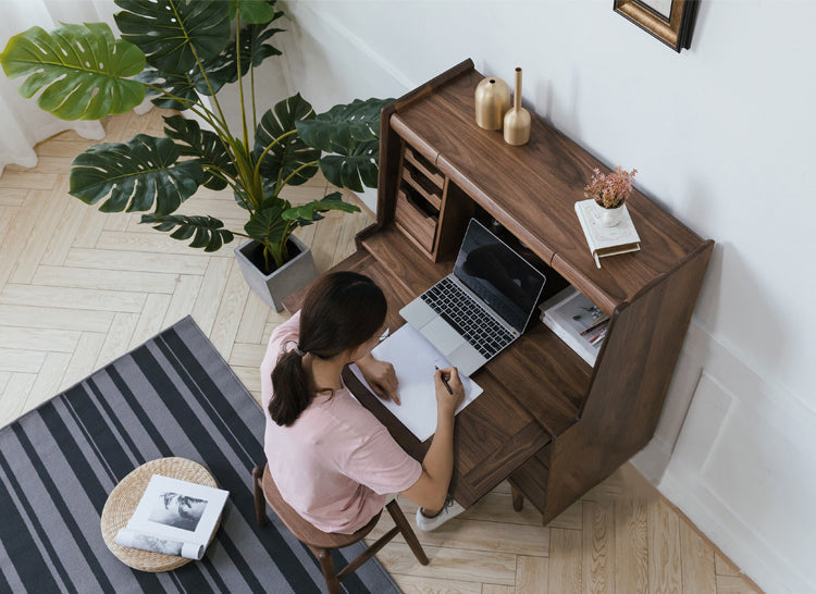 Mazonvintage-Danish Mid-Century Walnut Wood Secretary Desk