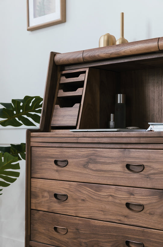 Mazonvintage-Danish Mid-Century Walnut Wood Secretary Desk