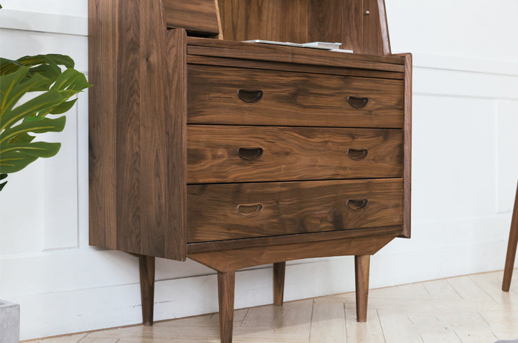 Mazonvintage-Danish Mid-Century Walnut Wood Secretary Desk
