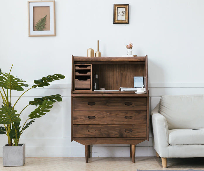 Mazonvintage-Danish Mid-Century Walnut Wood Secretary Desk