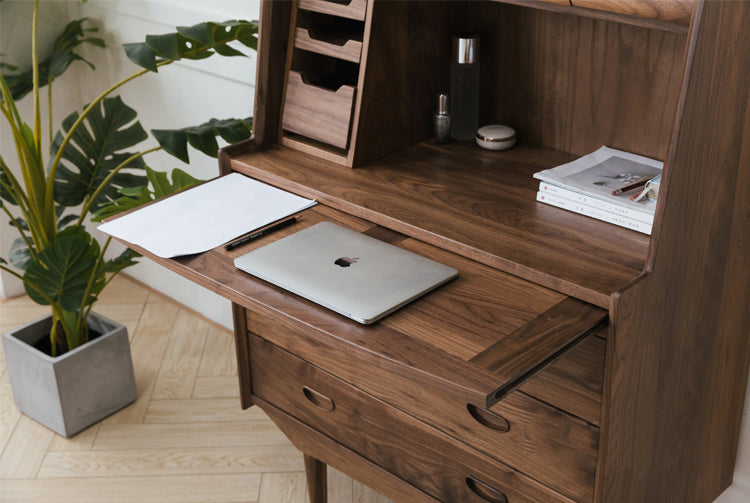 Mazonvintage-Danish Mid-Century Walnut Wood Secretary Desk