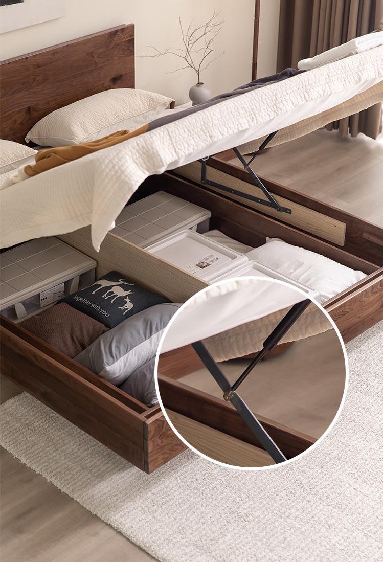Mazonvintage-Modern Walnut Wood Platform Bed with Storage