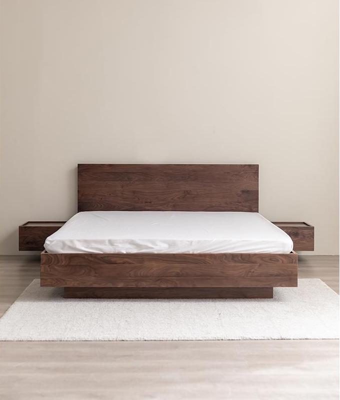 Mazonvintage-Modern Walnut Wood Platform Bed with Storage