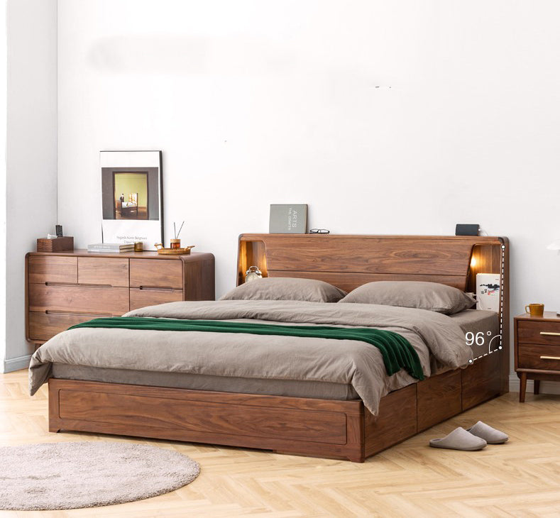 Mazonvintage-72" x 84" Solid Black Walnut Wood Hydraulic Bed with Storage