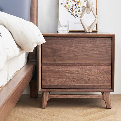 Mazonvintage-Artisan Dual Drawer Black Walnut Wood Nightstand