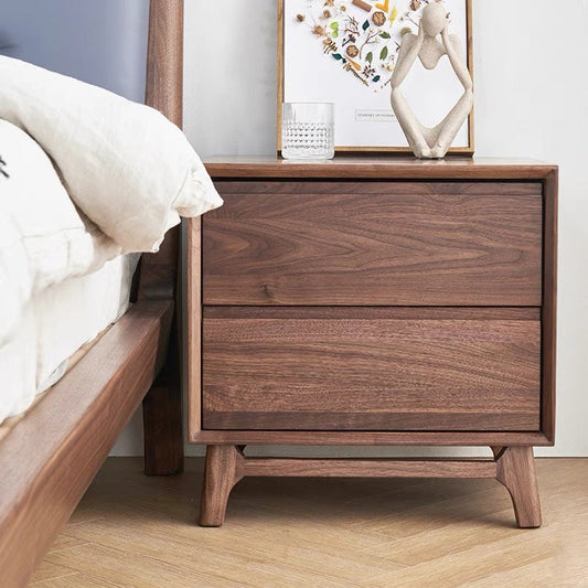 Mazonvintage-Artisan Dual Drawer Black Walnut Wood Nightstand