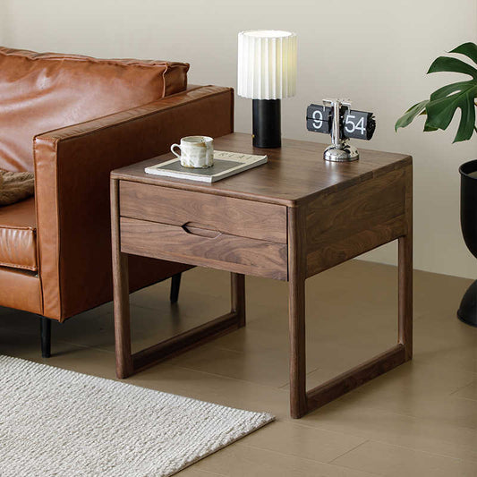 Mazonvintage-Clean Design Walnut Wood Nightstand with 2 Drawers