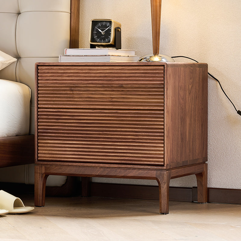 Mazonvintage-Shutters Door Walnut Wood Nightstand