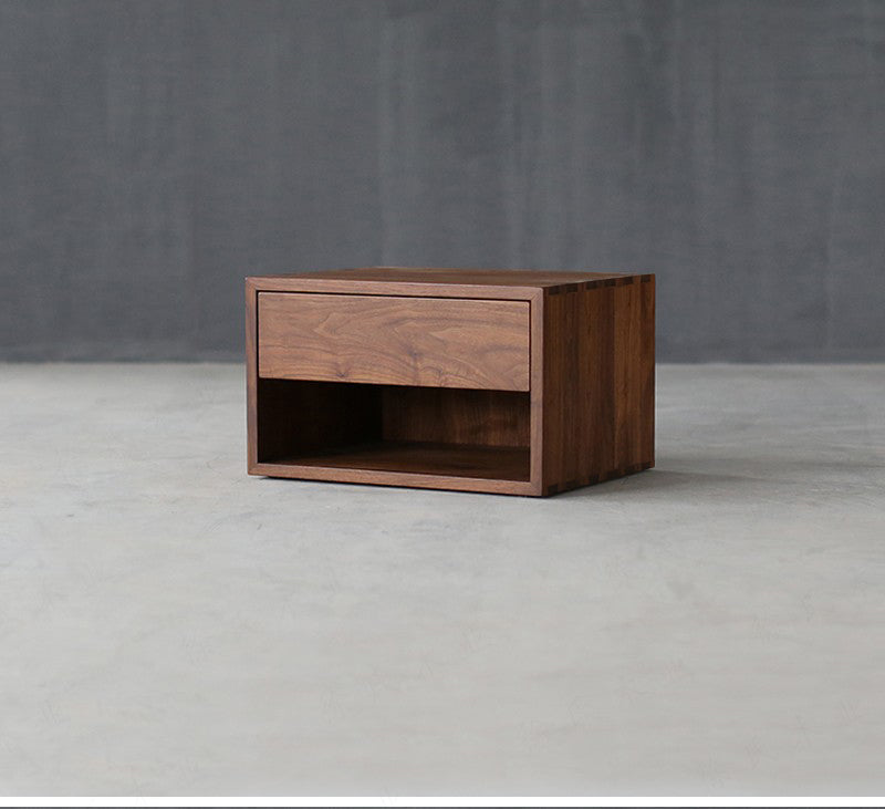 Mazonvintage-Chic Minimal Black Walnut Wood Nightstand