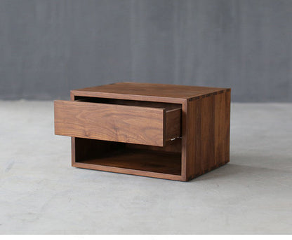 Mazonvintage-Chic Minimal Black Walnut Wood Nightstand