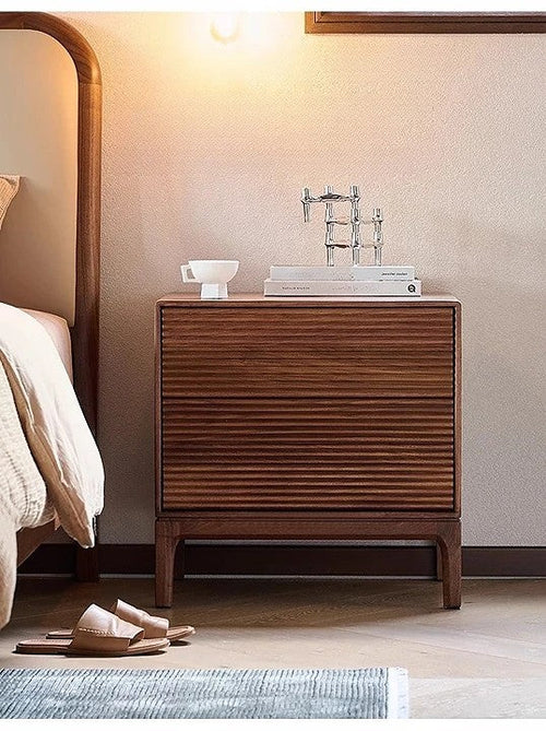 Mazonvintage-Shutters Door Walnut Wood Nightstand
