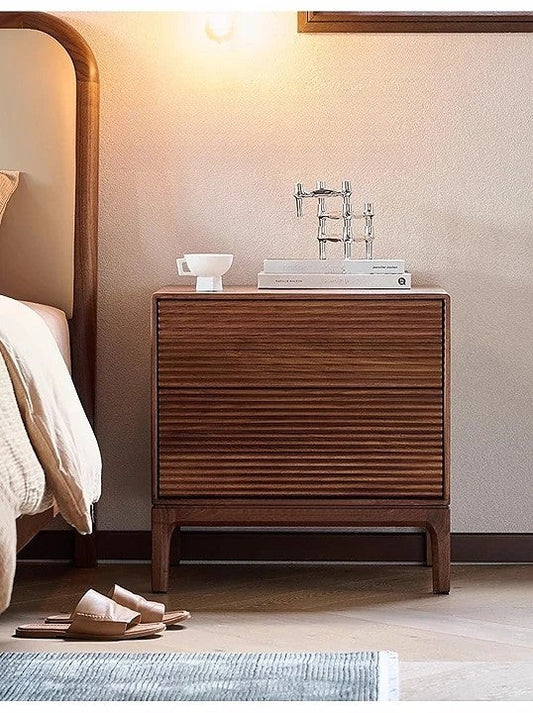 Mazonvintage-Shutters Door Walnut Wood Nightstand