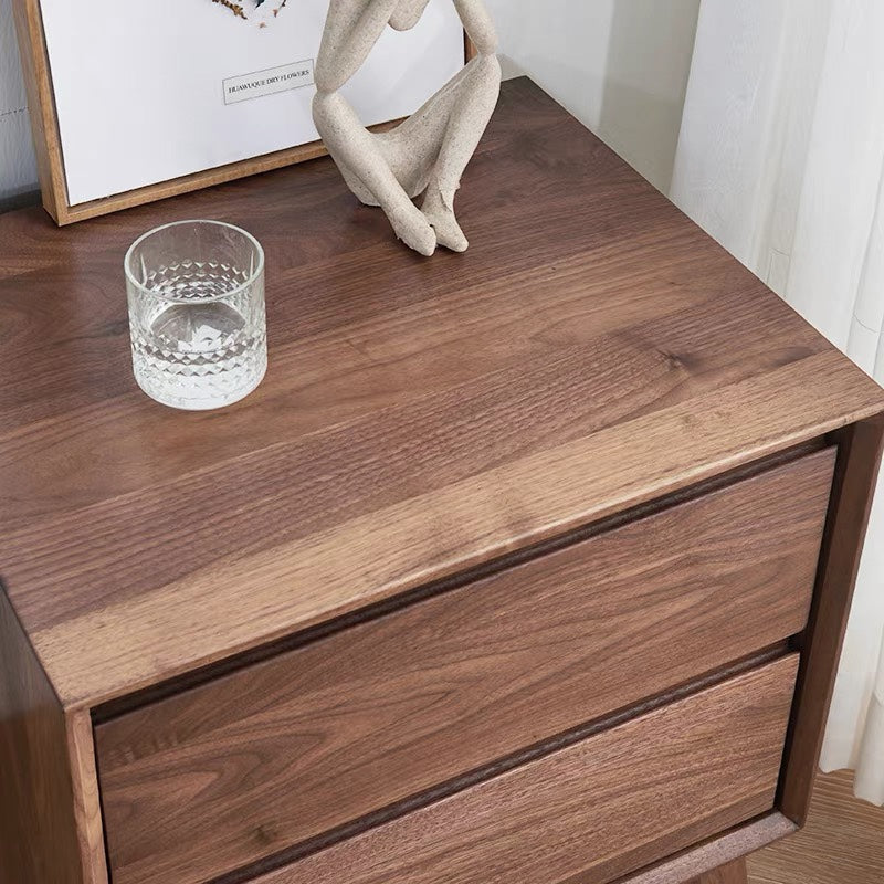 Mazonvintage-Artisan Dual Drawer Black Walnut Wood Nightstand