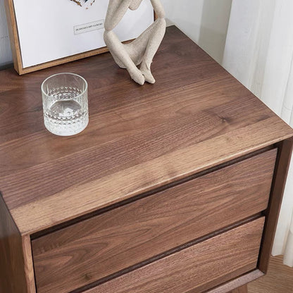 Mazonvintage-Artisan Dual Drawer Black Walnut Wood Nightstand