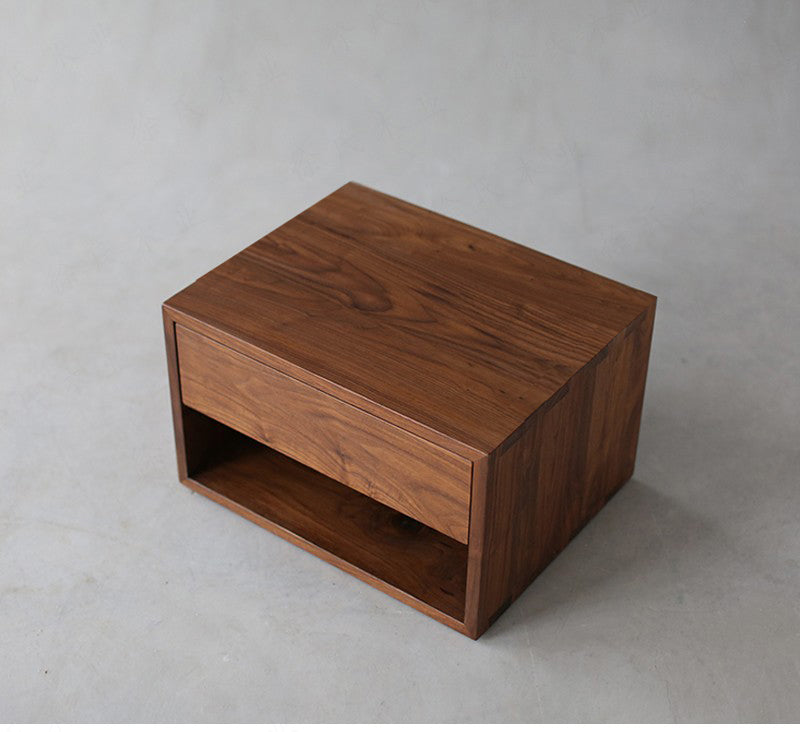 Mazonvintage-Chic Minimal Black Walnut Wood Nightstand