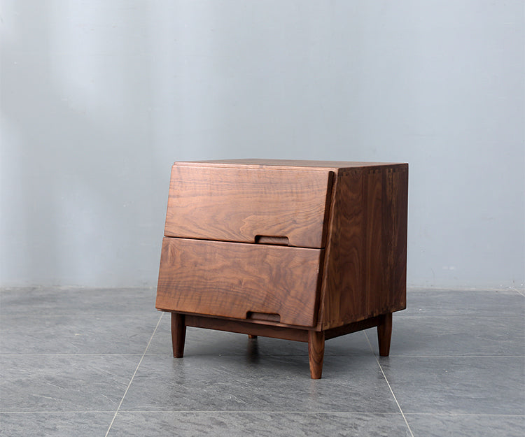 Mazonvintage-Sculpted Walnut Wood Nightstand with Personality