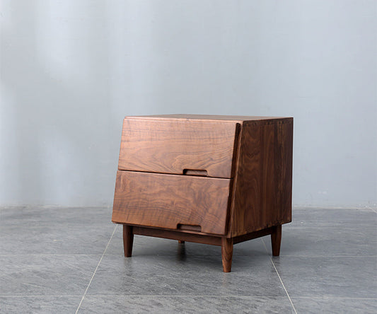 Mazonvintage-Sculpted Walnut Wood Nightstand with Personality