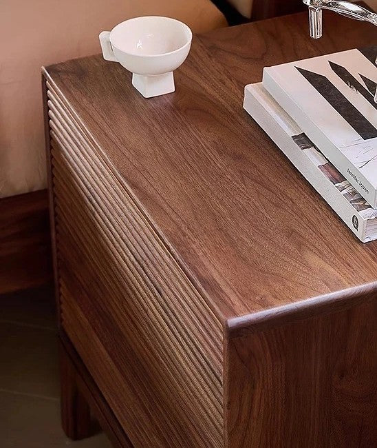 Mazonvintage-Shutters Door Walnut Wood Nightstand