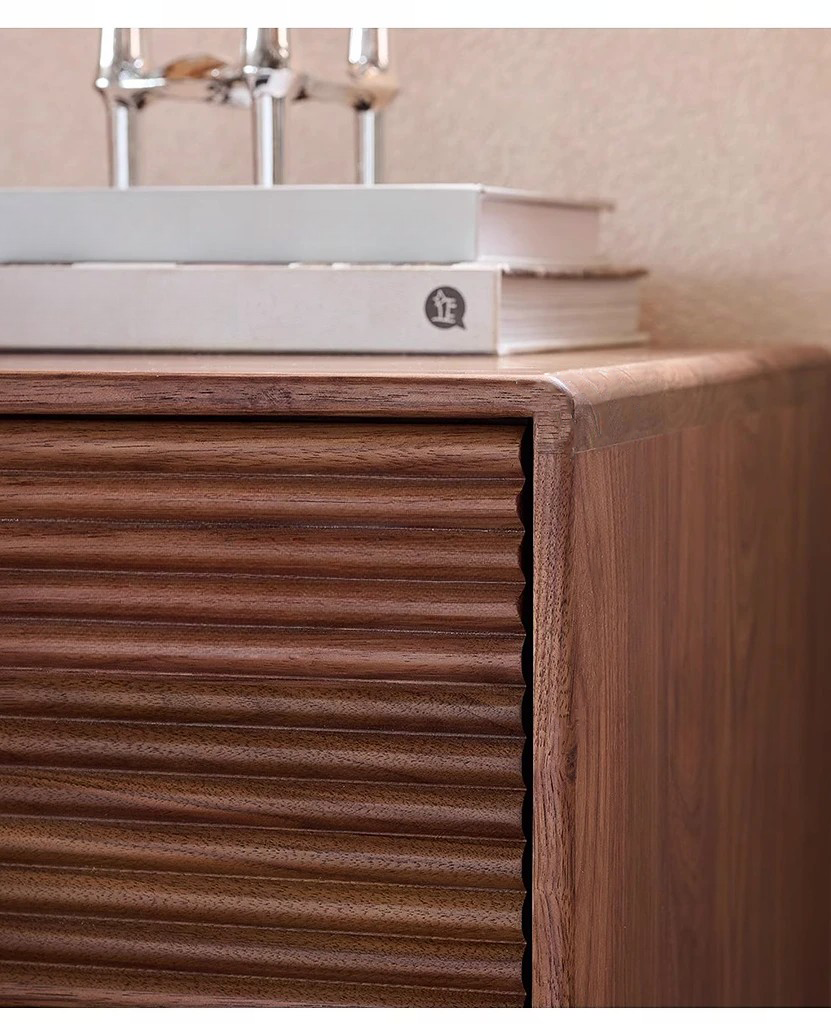 Mazonvintage-Shutters Door Walnut Wood Nightstand