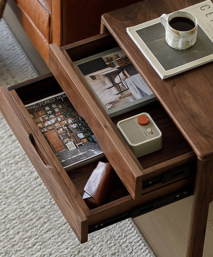 Mazonvintage-Clean Design Walnut Wood Nightstand with 2 Drawers