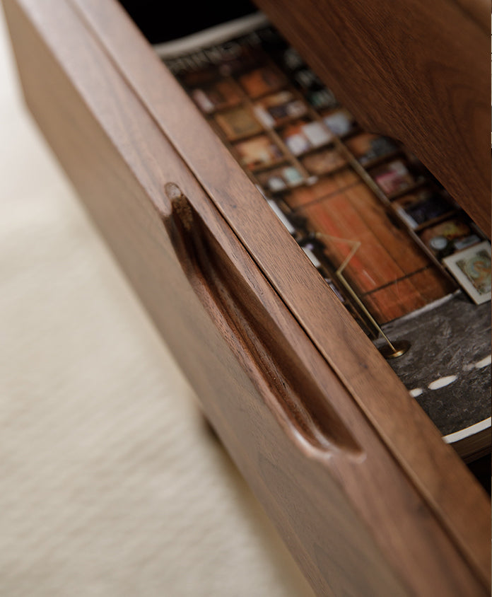 Mazonvintage-Clean Design Walnut Wood Nightstand with 2 Drawers