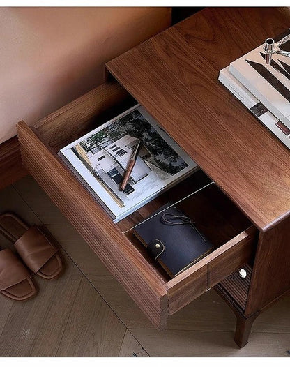 Mazonvintage-Shutters Door Walnut Wood Nightstand