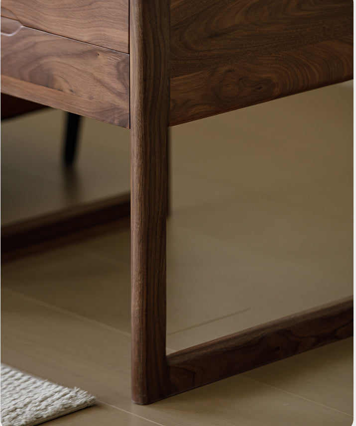 Mazonvintage-Clean Design Walnut Wood Nightstand with 2 Drawers