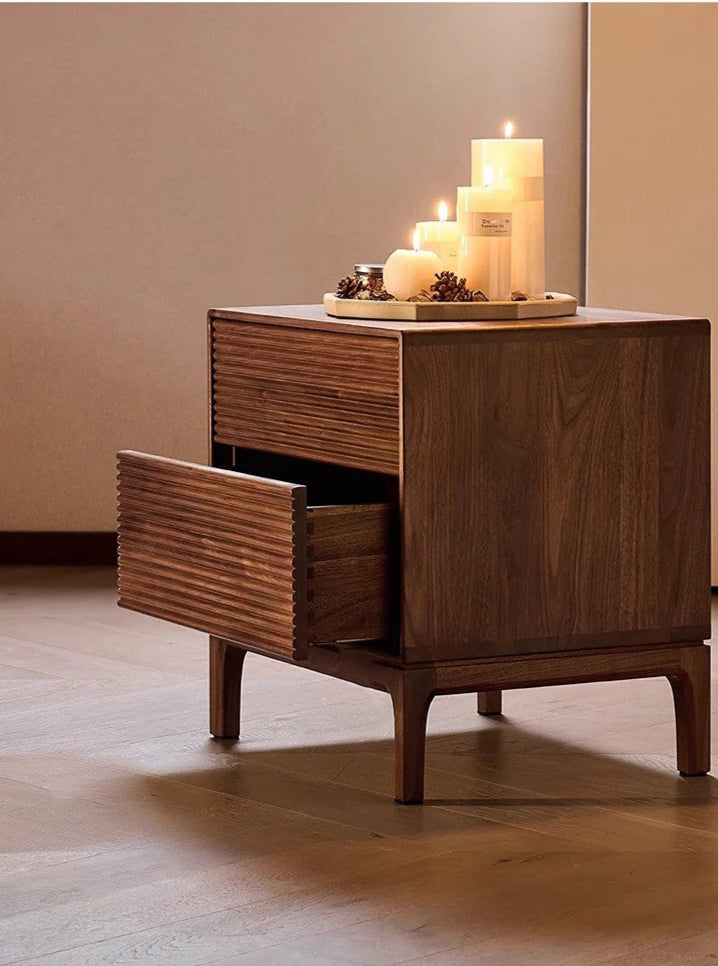 Mazonvintage-Shutters Door Walnut Wood Nightstand
