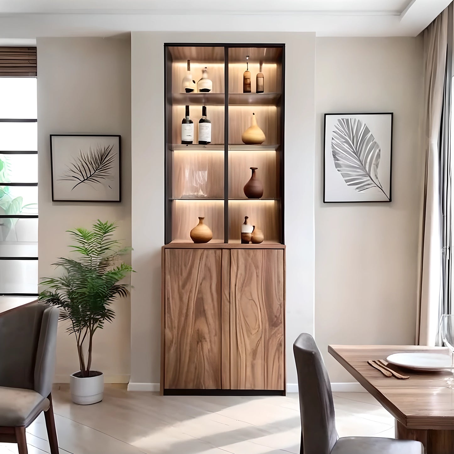 Classic Wooden Wine Bar Cabinet with Glass Front, Stylish Home Bar Organizer